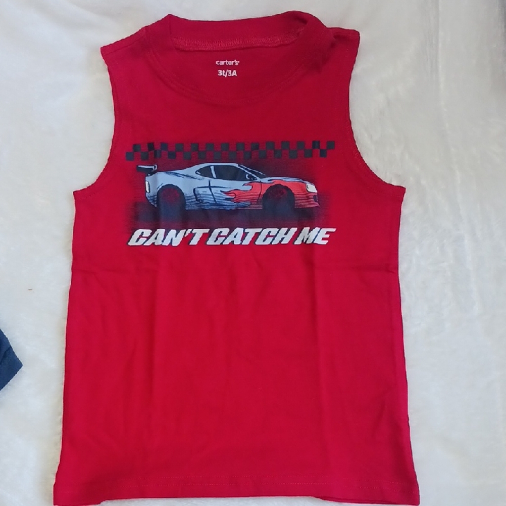 Lot Of 3 Carter's Red, Gray And Blue Tank Top with Race Car Graphic